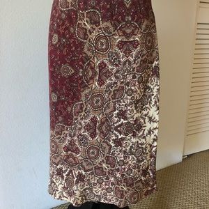 Red and cream silk skirt